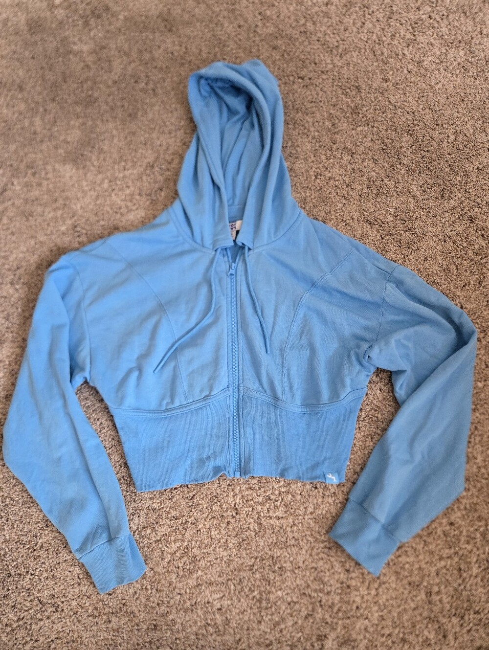 Joy Lab Blue Full Zip Cropped Hoodie Cotton Blend Long Sleeve Womens Size Medium